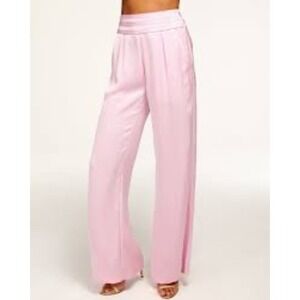 Ramy Brook New York Pink‎ Wide Leg Pleated Satin Pants Womens Size 10